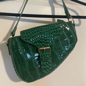 Green Faux Croc Shoulder Purse